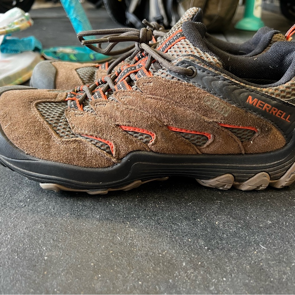 Merrell Brown and Orange Athletic Shoes with Rugged Outsole